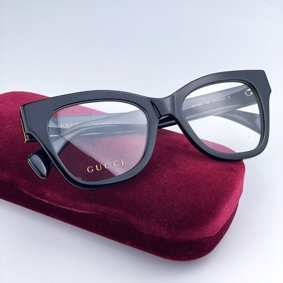 NEW Gucci GG1133O 003 Shiny Black Cat Eye Women LOGO Eyeglasses